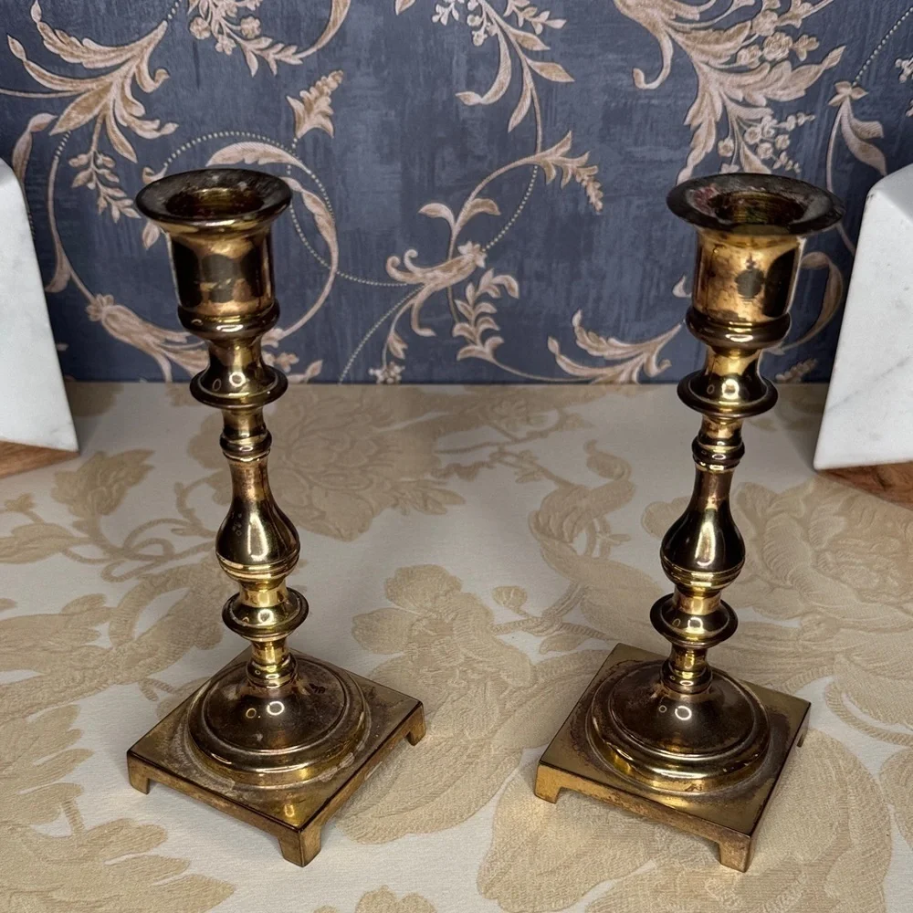 Vintage Estate Solid Brass Candlestick Holders (Pair)